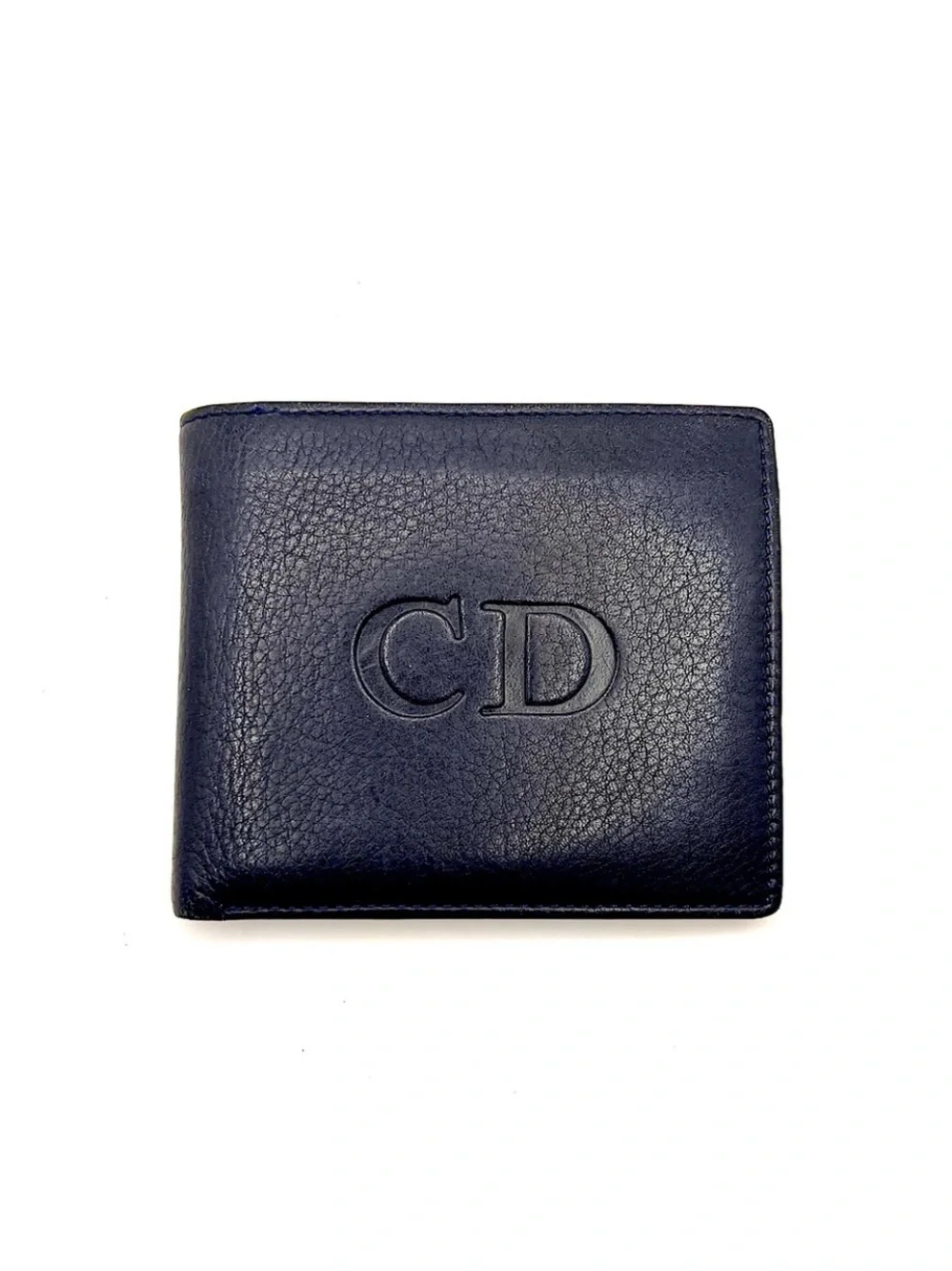Authentic Christian Dior Dark Navy & Red CD Embossed Leather Bifold Wallet EUC